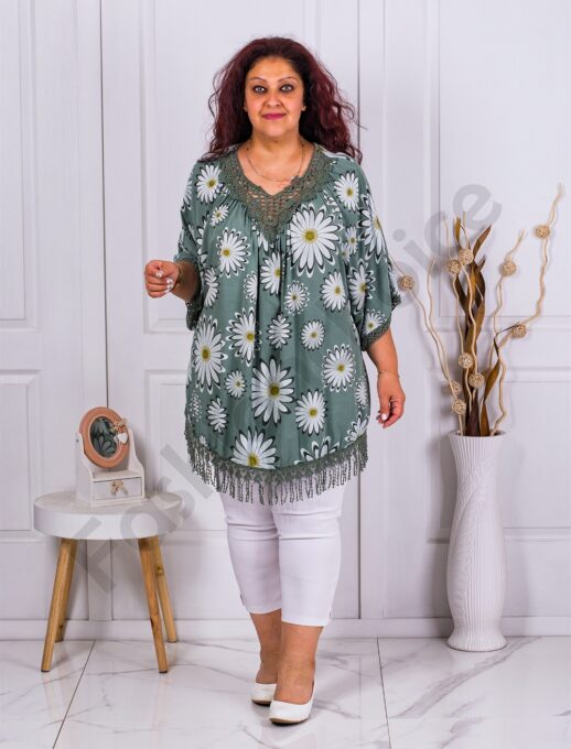 Plus size τουνίκ με σχέδιο μαργαρίτες-χακί-κωδ 2993