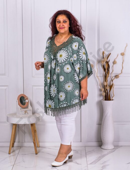 Plus size τουνίκ με σχέδιο μαργαρίτες-χακί-κωδ 2993