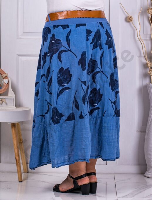 Plus size φούστα με φλοράλ μοτίβο-μπλε-κωδ 1025-1