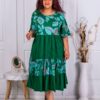 Plus size φόρεμα με βολάν σε μοτίβο φύλλα-πράσινο-κωδ 4503