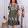 Plus size φόρεμα με βολάν σε μοτίβο φύλλα-χακί-κωδ 4503-2