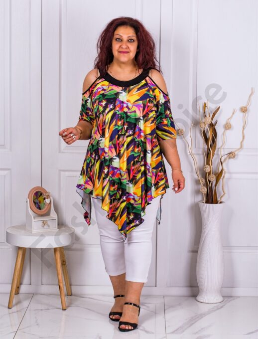 Plus size τουνίκ με χρωματιστό τύπωμα-κίτρινο-κωδ 1359-5