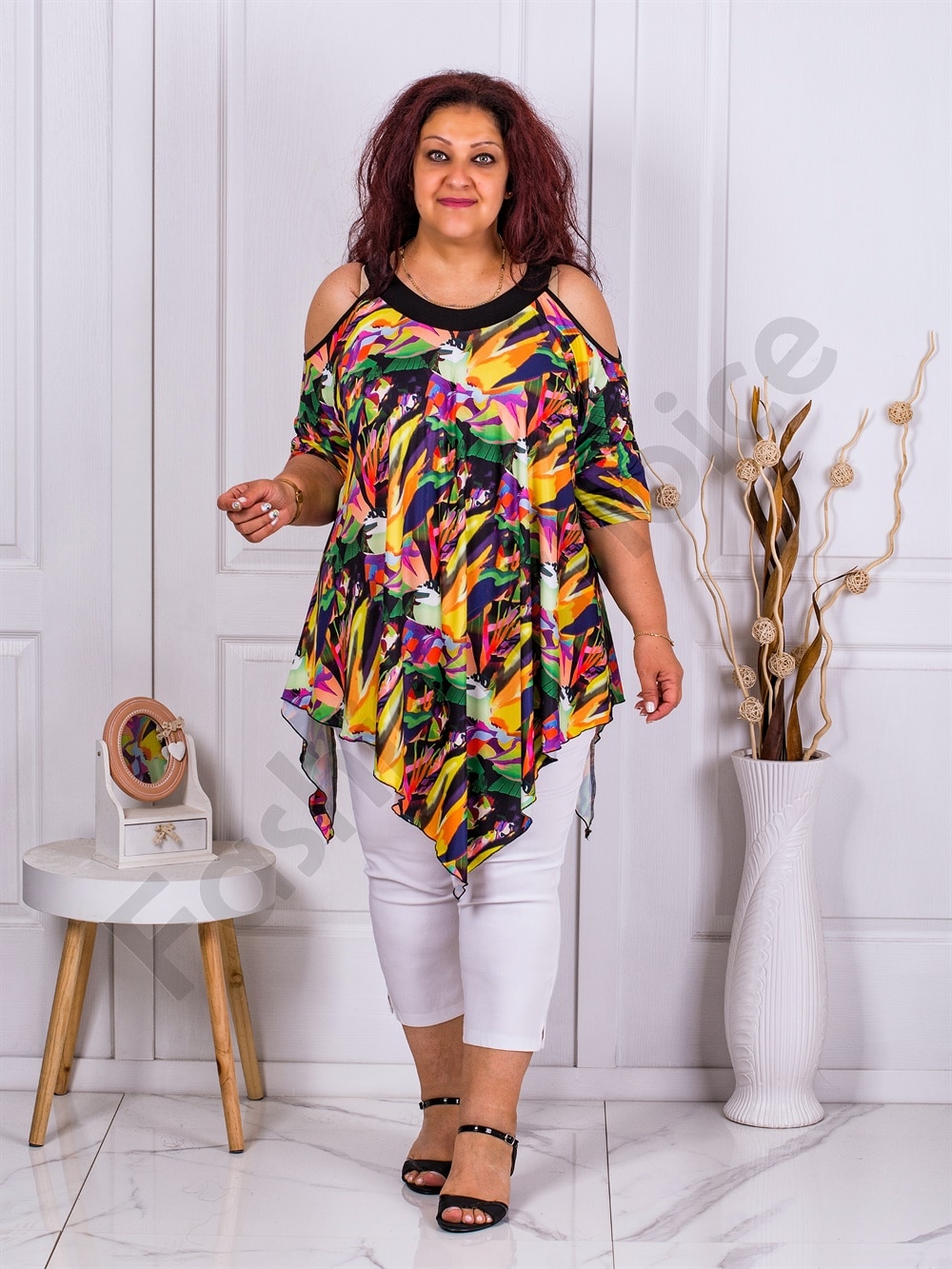 Plus size τουνίκ με χρωματιστό τύπωμα-κίτρινο-κωδ 1359-5