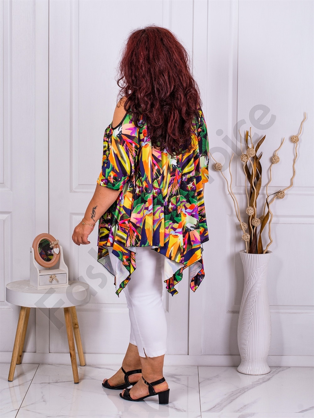 Plus size τουνίκ με χρωματιστό τύπωμα-κίτρινο-κωδ 1359-5