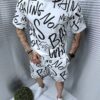 Ανδρικό σετ T-shirt και βερμούδα με τύπωμα επιγραφές-λευκό-κωδ 9680-1