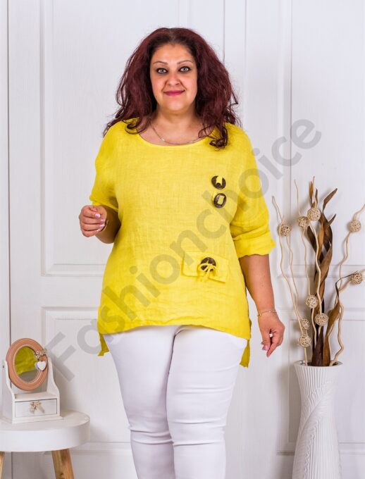 Plus size λινή μπλούζα-κίτρινο-κωδ 3183-2