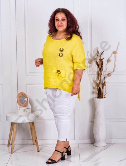 Plus size λινή μπλούζα-κίτρινο-κωδ 3183-2