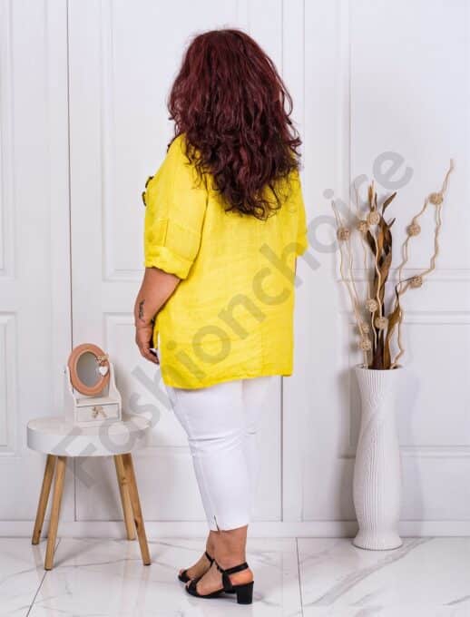 Plus size λινή μπλούζα-κίτρινο-κωδ 3183-2