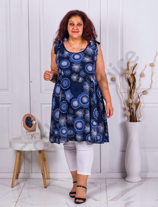 Plus size μακρύ τοπ με φιόγκο στους ώμους-σκούρο μπλε-κωδ 1034-2