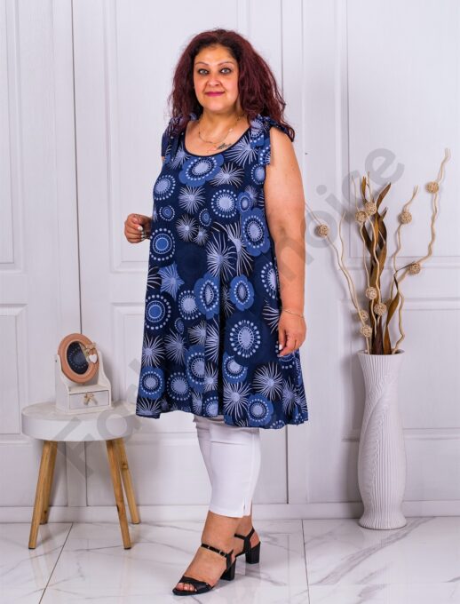 Plus size μακρύ τοπ με φιόγκο στους ώμους-σκούρο μπλε-κωδ 1034-2