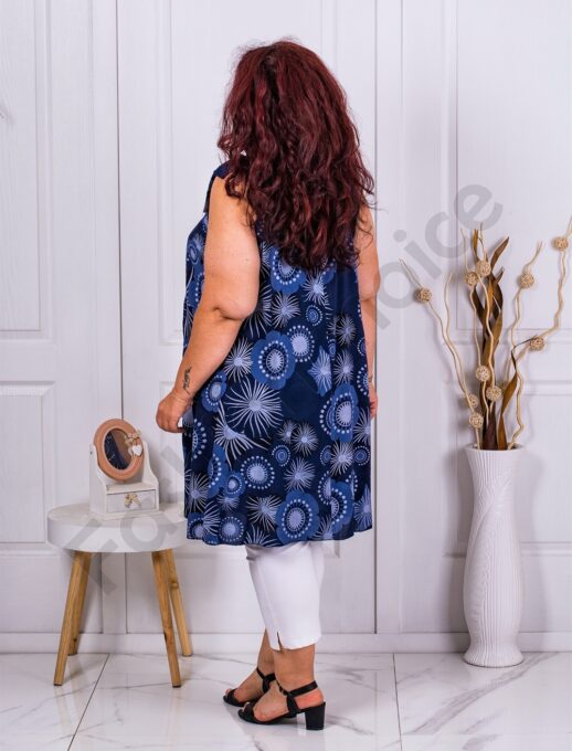 Plus size μακρύ τοπ με φιόγκο στους ώμους-σκούρο μπλε-κωδ 1034-2