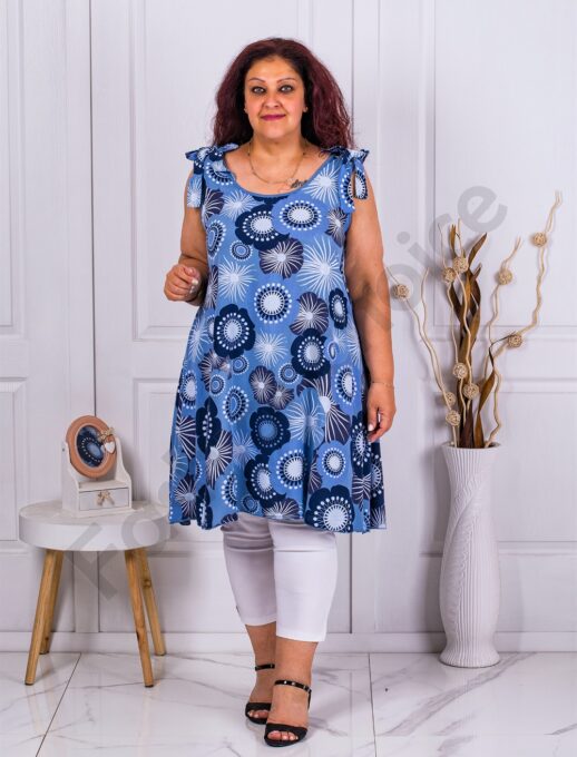 Plus size μακρύ τοπ με φιόγκο στους ώμους-μπλε-κωδ 1034