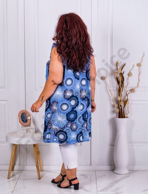 Plus size μακρύ τοπ με φιόγκο στους ώμους-μπλε-κωδ 1034