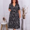 Plus size φόρεμα V λαιμόκοψη με ασπρόμαυρο σχέδιο-κωδ 63751-9