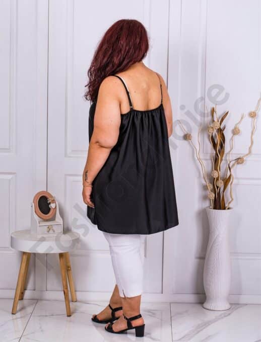 Plus size μακρύ σατέν τοπ με δαντέλα-μαύρο-κωδ 23034