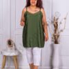 Plus size μακρύ σατέν τοπ με δαντέλα-χακί-κωδ 23034-4
