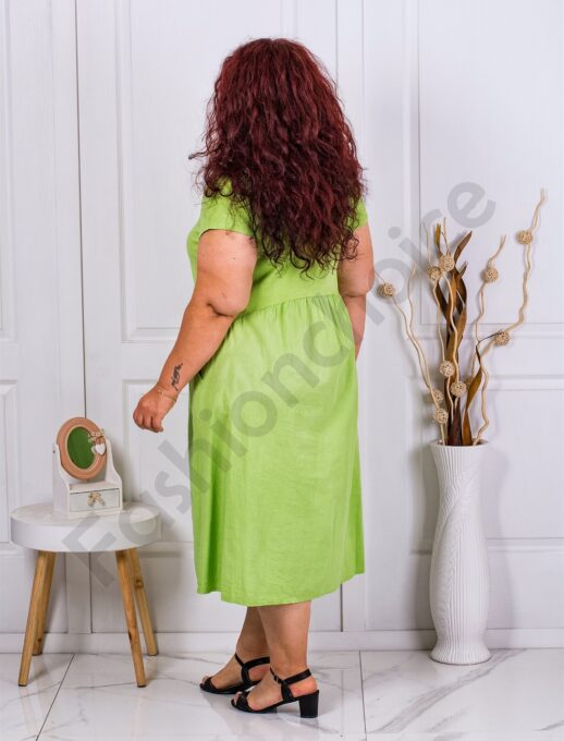 Plus size φόρεμα με διακοσμητικά κουμπιά-λαχανί-κωδ 2991-1