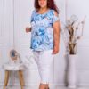 Plus size φλοράλ μπλούζα με ανοίγμα στους ώμους-γαλάζιο-κωδ 23096-2