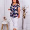 Plus size φλοράλ μπλούζα με ανοίγμα στους ώμους-σκούρο μπλε-κωδ 23096
