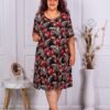 Plus size μαύρο φόρεμα με ντεσέν φύλλα-καφέ/λευκό-κωδ 1064