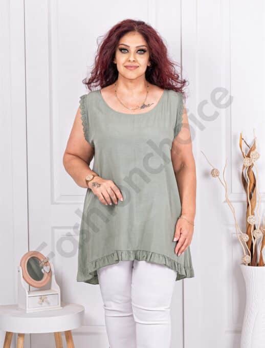 Plus size αμάνικη μπλούζα με δαντέλα-χακί-κωδ 21264-3