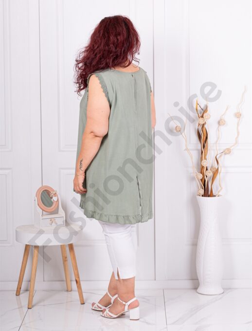 Plus size αμάνικη μπλούζα με δαντέλα-χακί-κωδ 21264-3