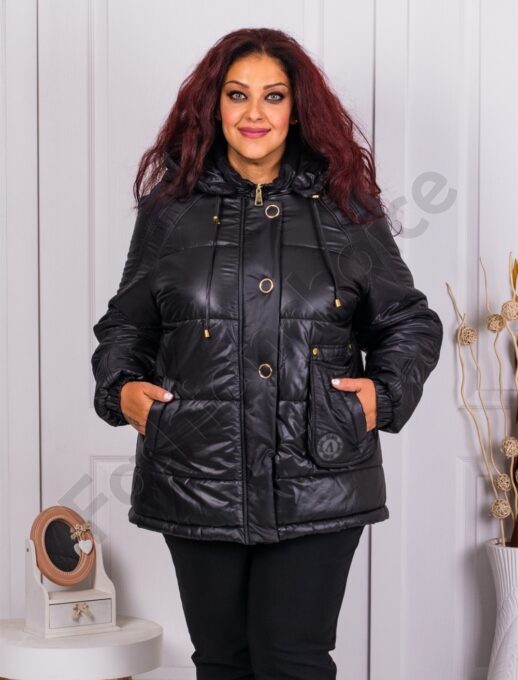 Plus size μπουφάν με χρυσά τρουκς-μαύρο-κωδ 62110
