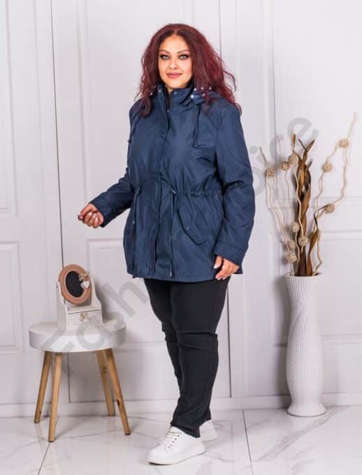 Plus size κοντή καμπαρντίνα-σκούρο μπλε-κωδ 5888-2