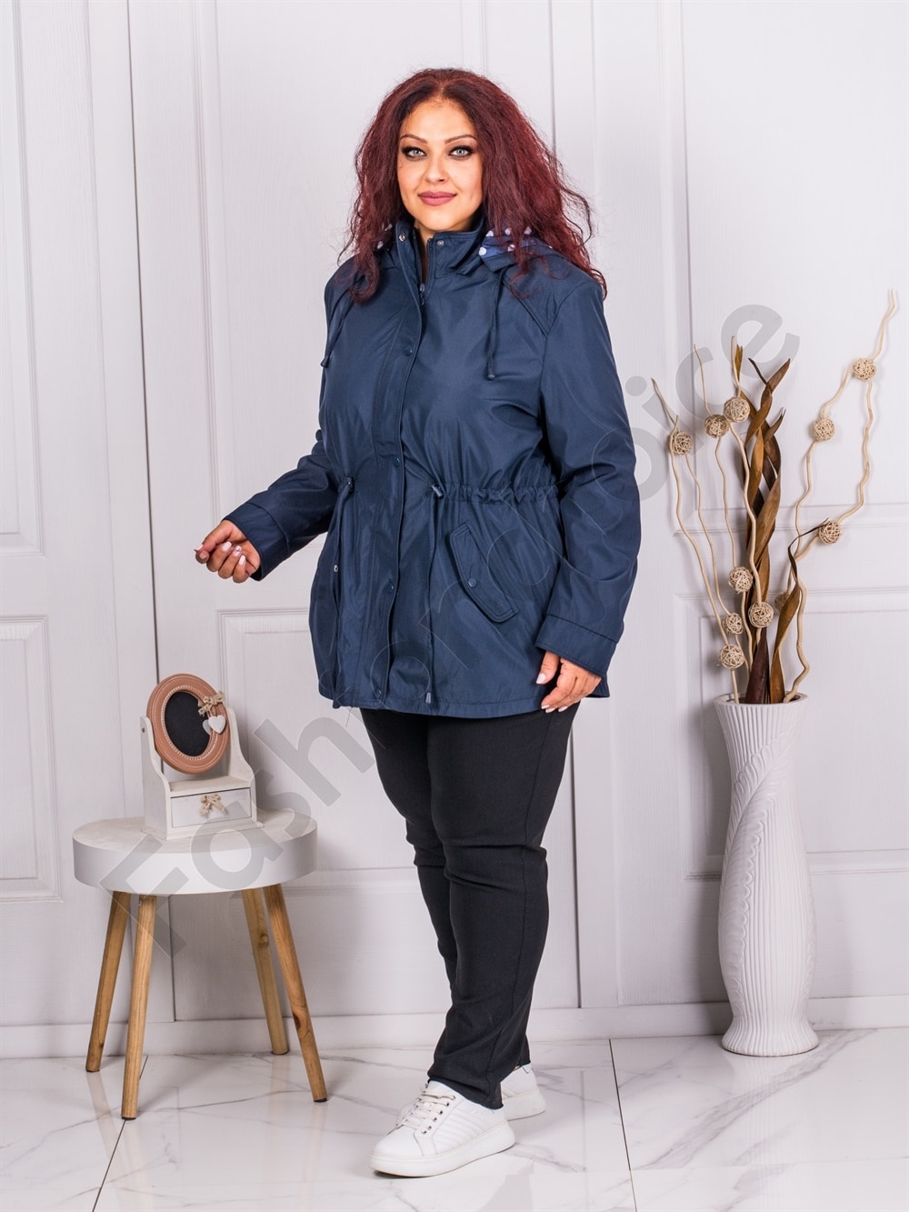 Plus size κοντή καμπαρντίνα-σκούρο μπλε-κωδ 5888-2