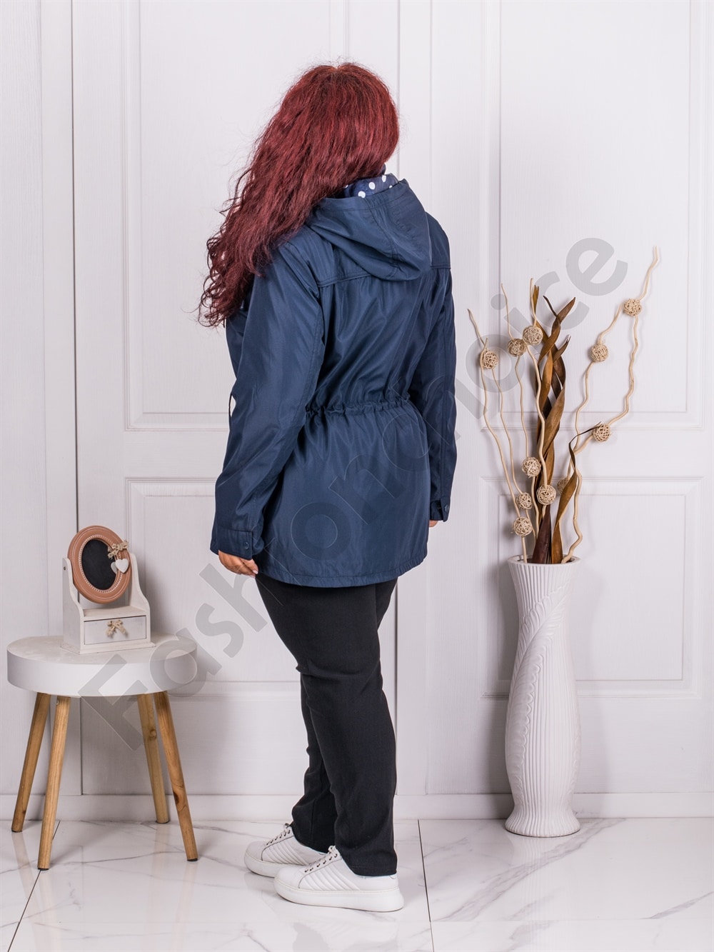 Plus size κοντή καμπαρντίνα-σκούρο μπλε-κωδ 5888-2