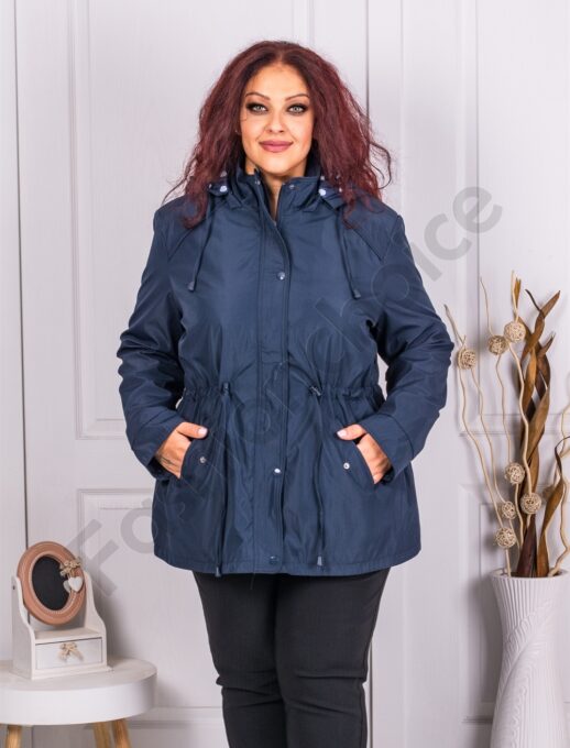 Plus size κοντή καμπαρντίνα-σκούρο μπλε-κωδ 5888-2