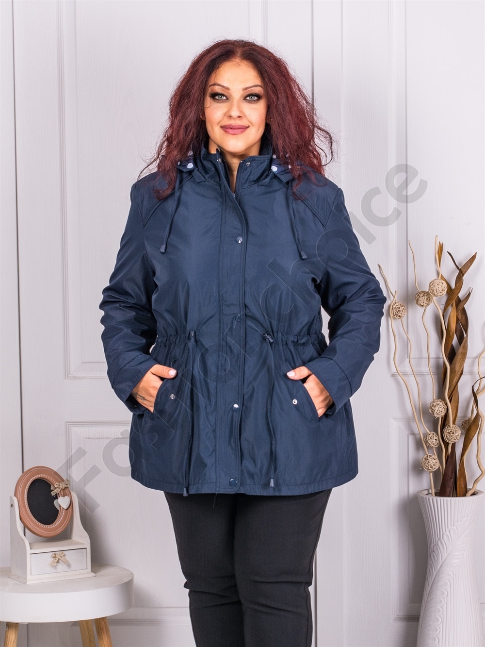 Plus size κοντή καμπαρντίνα-σκούρο μπλε-κωδ 5888-2