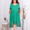 Plus size 100% λινό φόρεμα με δαντέλα στο τελείωμα-πράσινο-κωδ 10200
