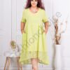 Plus size 100% λινό φόρεμα με δαντέλα στο τελείωμα-λάιμ-κωδ 10200-2