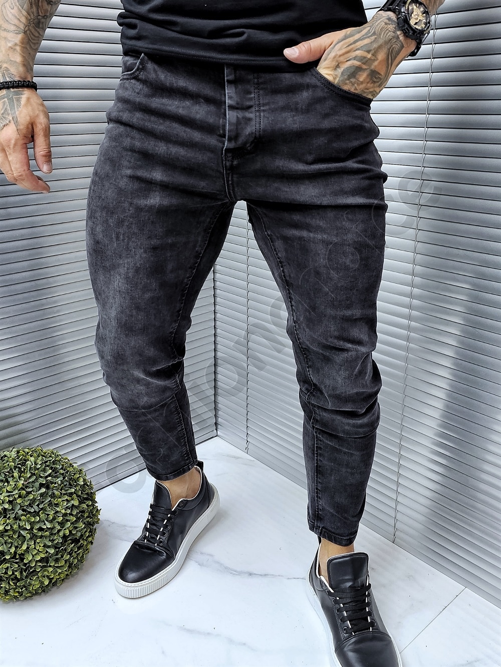 Ανδρικό τζιν παντελόνι Slim cropped-μαύρο-κωδ 925