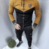 Ανδρικό βελούδινο σετ με κουκούλα-μαύρο/ταμπά-κωδ 2329-3