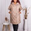 Plus size κοντομάνικο μπουφάν με κουκούλα-μπεζ-κωδ 90044-2