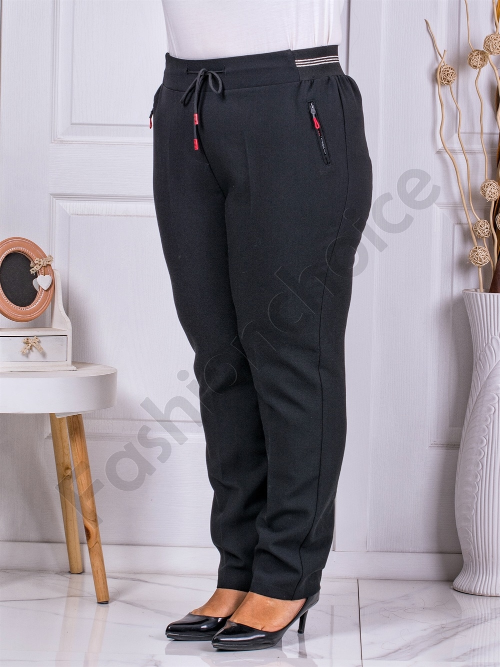 Plus size ψηλόμεσο παντελόνι με ελαστική μέση-κωδ 9087