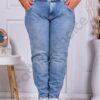 Plus size γυναικείο τζιν με ελαστική μέση-ανοιχτό μπλε-κωδ 2335-3