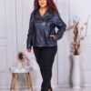 Plus size δερμάτινη ζακέτα με ασύμμετρο φερμουάρ-μπλε-κωδ 2736-2