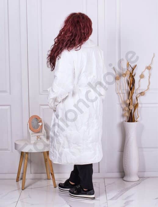 Plus size μακρύ μπουφάν με ζώνη-λευκό-κωδ 71265-1
