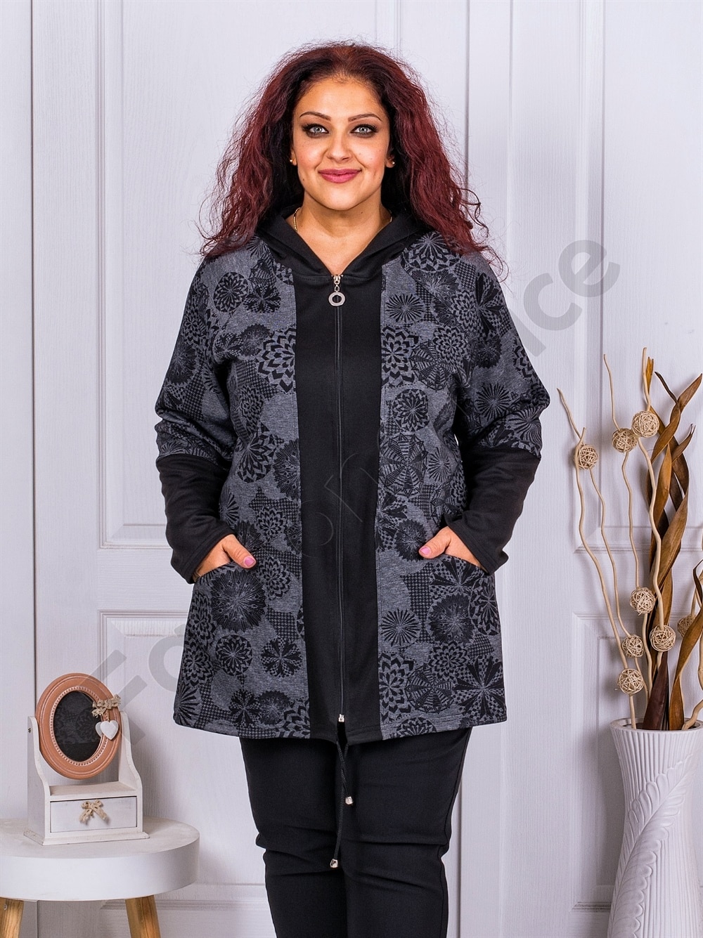 Plus size τζάκετ με μοτίβο μάνταλα-κωδ 1212