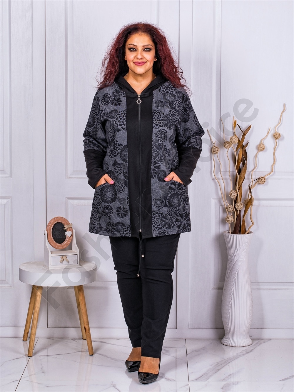 Plus size τζάκετ με μοτίβο μάνταλα-κωδ 1212