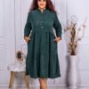 Plus size κοτλέ φόρεμα με βολάν-λαδί-κωδ 9863-4