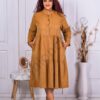 Plus size κοτλέ φόρεμα με βολάν-καμηλό-κωδ 9863-3