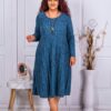 Plus size πλεκτό πλισέ φόρεμα-πετρόλ-κωδ 9157-1