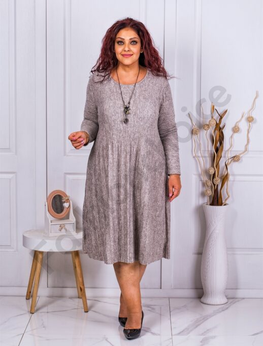 Plus size πλεκτό πλισέ φόρεμα-γκρι-κωδ 9157-2