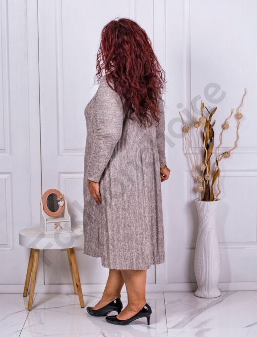 Plus size πλεκτό πλισέ φόρεμα-γκρι-κωδ 9157-2
