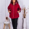 Plus size κασμίρ παλτό με κουκούλα και γούνα-μπορντό-κωδ 23689-1