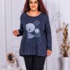 Plus size πλεκτή μπλούζα με σχέδιο και στρας-μπλε-κωδ 9815-3